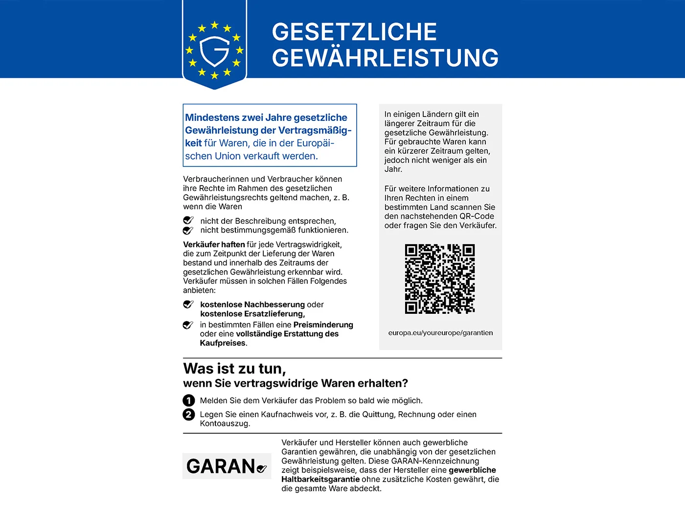 Legal guarantee notice DE